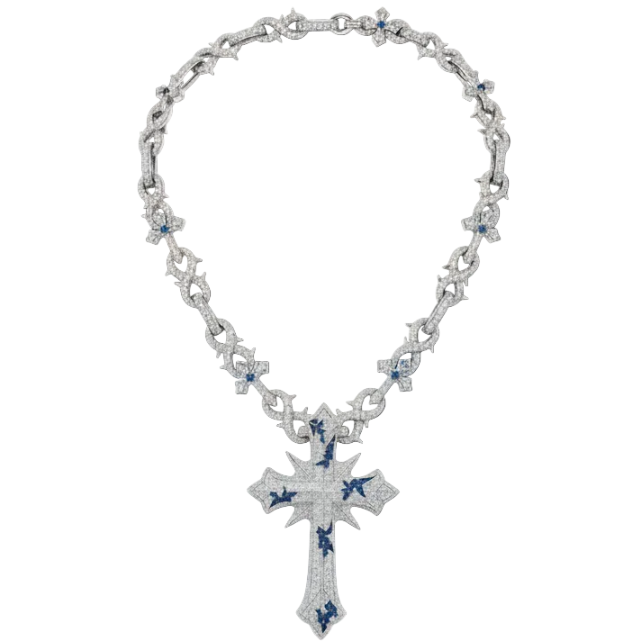 VVS Moissanite &amp; S925 Thorn Chain with Oversized Cathedral Cross 10mm