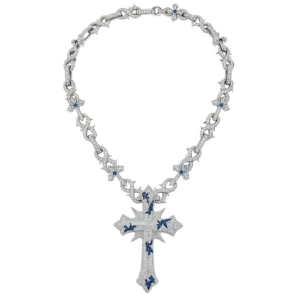 VVS Moissanite &amp; S925 Thorn Chain with Oversized Cathedral Cross 10mm