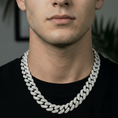 VVS Moissanite &amp; Silver925 Cuban Chain 14mm