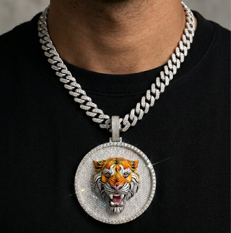 VVS &amp; 925er Silber Diamant Brüll-Medaillon