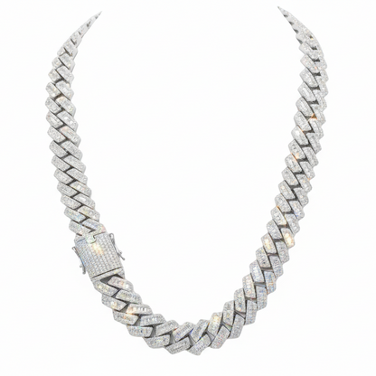 18mm VVS Moissanite Baguette Cuban Link Chain - Solid 925 Sterling Silver