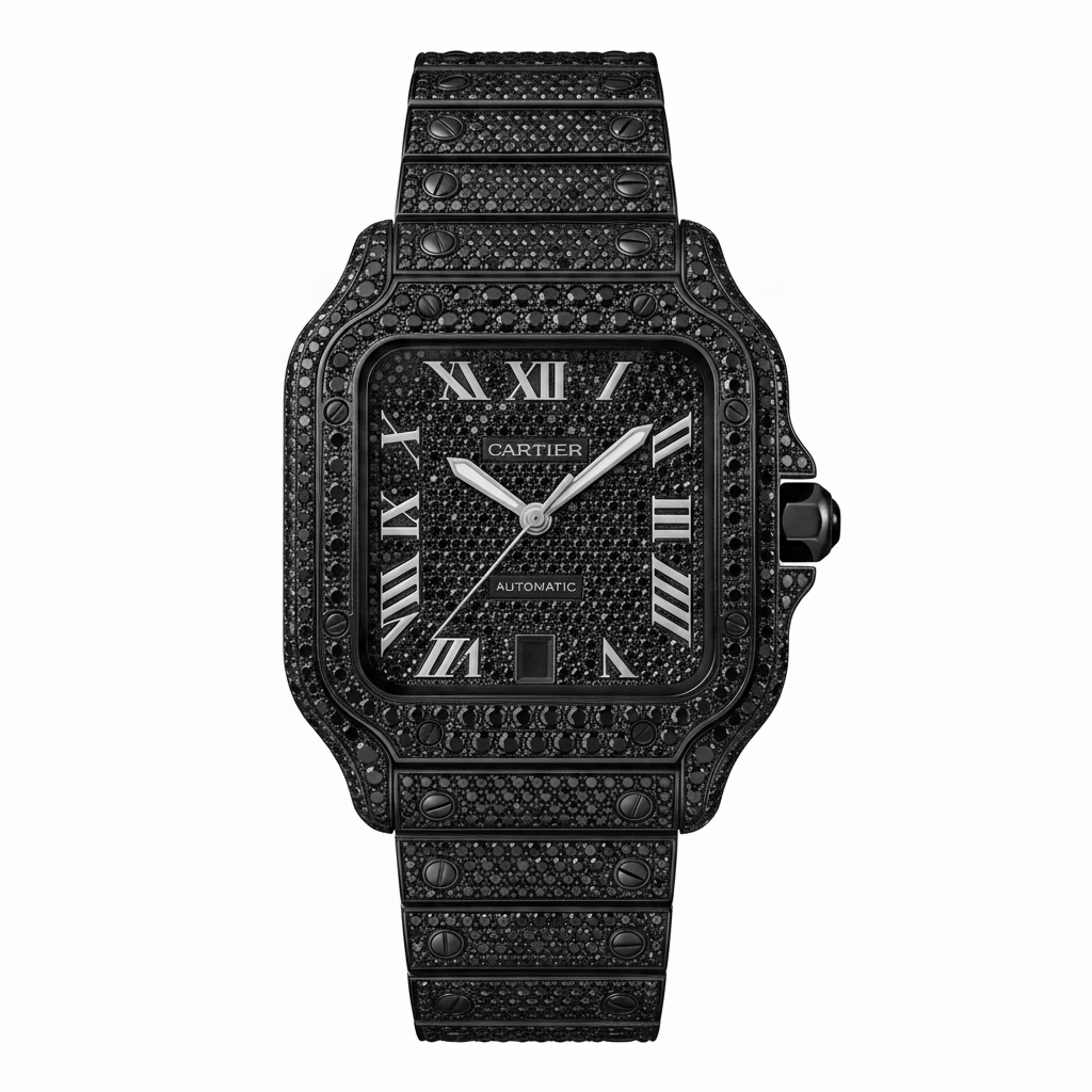 Reloj Santos Black Edition – Full Iced Out Moissanite