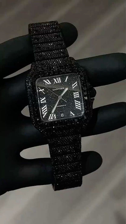 Reloj Santos Black Edition – Full Iced Out Moissanite